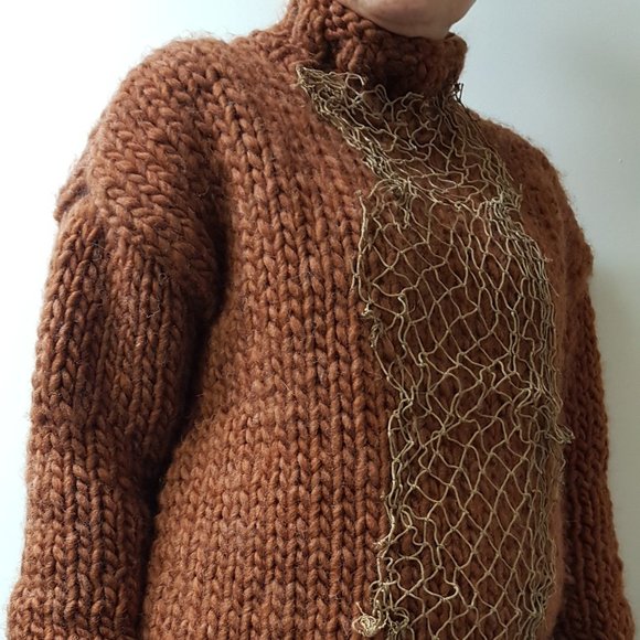 Wool winter set, cinamon cooper, sweater and matching hat, hand knitted - Picture 6 of 11